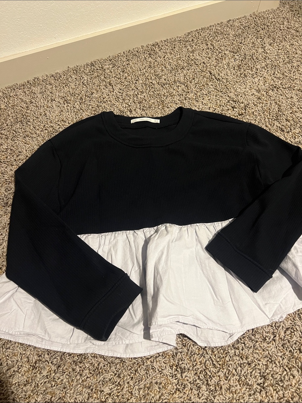 ZARA NAVY and light blue/white Layered Peplum Pullover